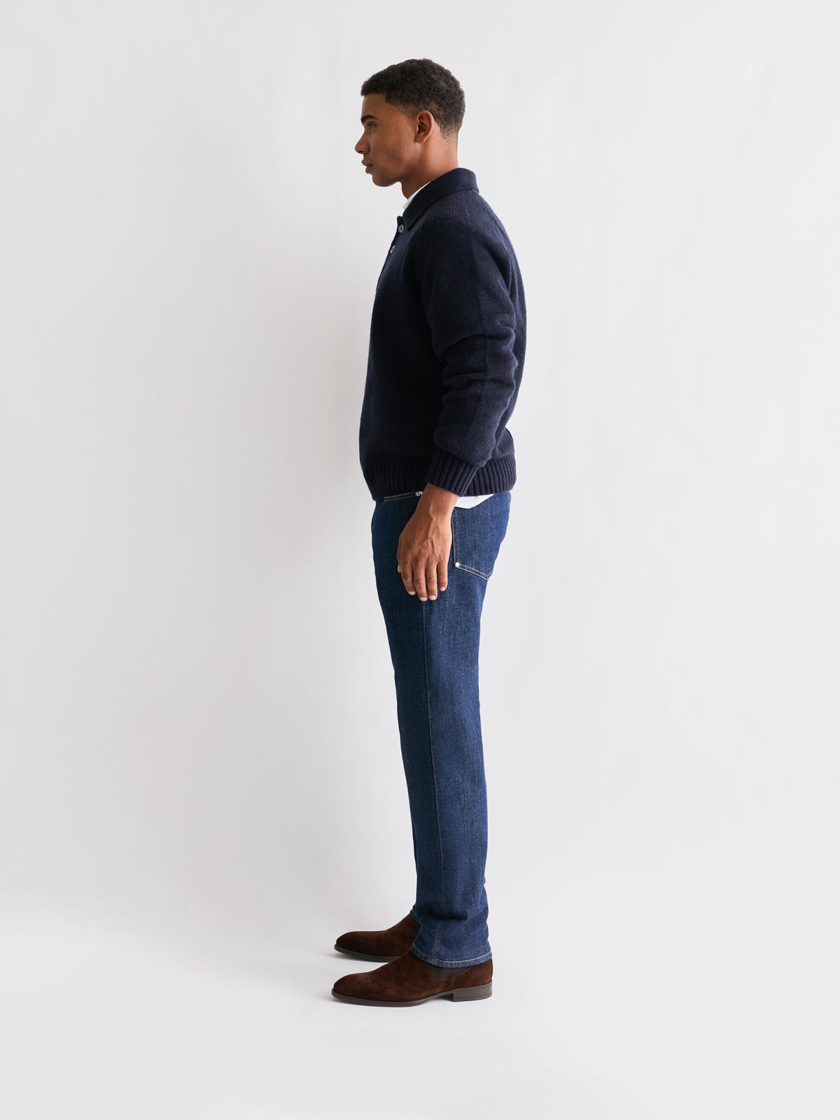 The 24 Shaggy Knit Polo, Navy, side