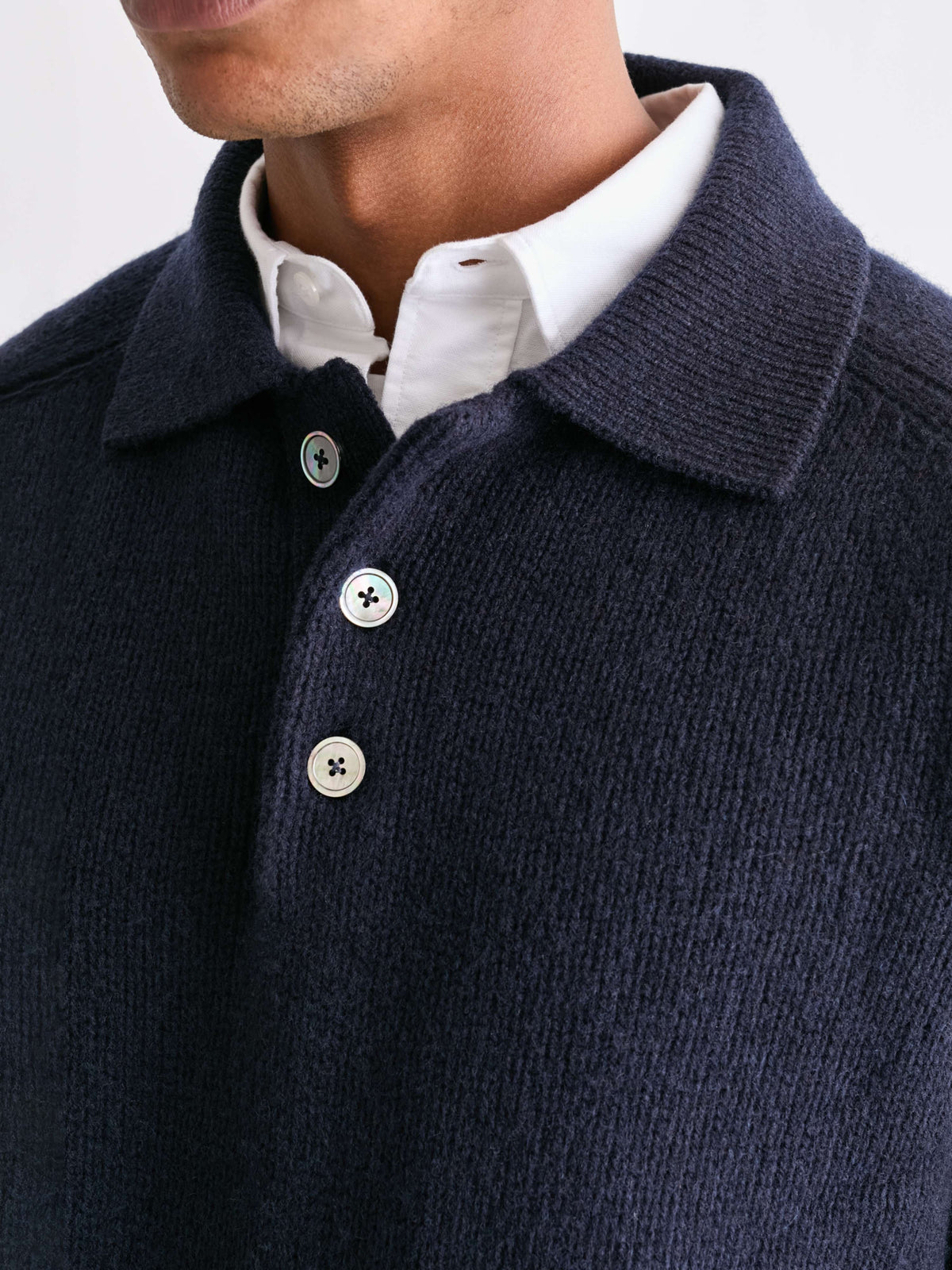 The 24 Shaggy Knit Polo, Navy, detail