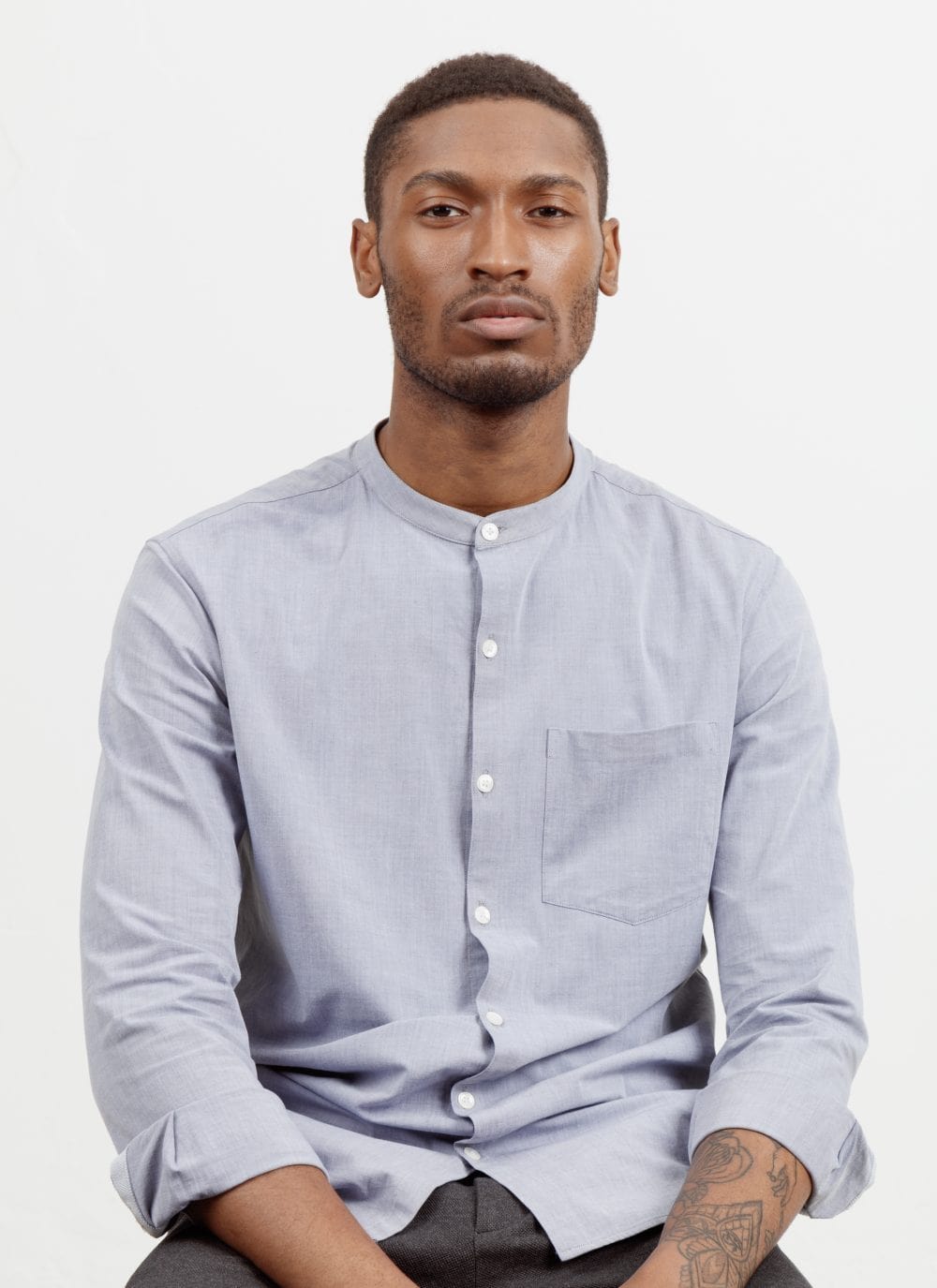 The All Day Shirt || Navy-Chambray | Collarless
