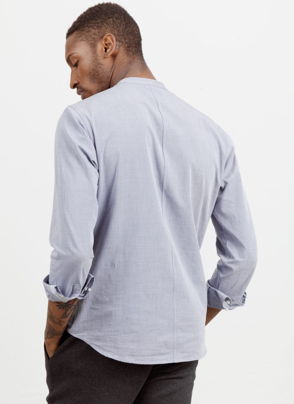 The All Day Shirt || Navy-Chambray | Collarless